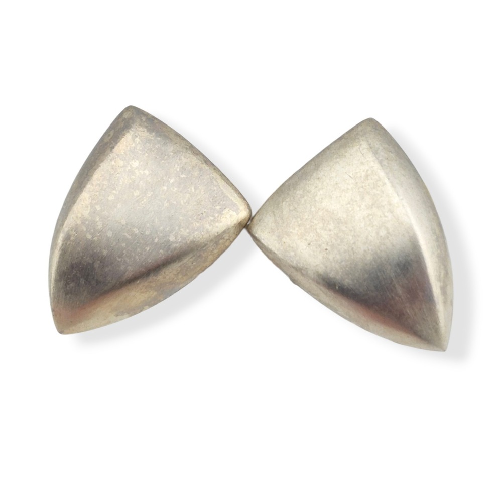 Vintage Givenchy Paris New York Silver Tone Modernist Triangle Clip-On Earrings